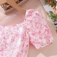 Imported 🌸Summer New French Floral Puff Sleeve Princess Dress for Girls – Elegant Waist Design_img_1