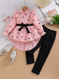 Imported 👗 Girls’ Long Shirt Dress with Belt & Leggings – Spring & Autumn Fashion Set_img_1