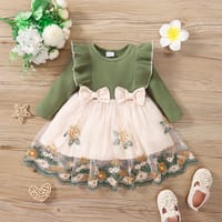 Imported🌸 INS Style Baby Girls’ Patchwork Floral Mesh Dress – Spring & Autumn Long Sleeve_img_0