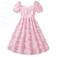 Imported 🌸Summer New French Floral Puff Sleeve Princess Dress for Girls – Elegant Waist Design_img_3