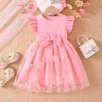 Imported 🌸 Girls’ Floral Embroidered Mesh Dress – Flutter Sleeve Toddler Princess Dress with Bow_img_0
