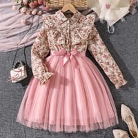 Imported 🌸 Girls’ Autumn Floral Mesh Princess Dress – Long Sleeve Collared Waist-Fit Design_img_0