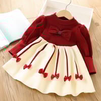 Imported ❄️ Winter Girls’ Knitted Bow Dress – Korean Style with Puff Sleeves_img_0