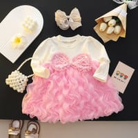 Imported 🎀 Girls' Autumn Pink Mesh Tutu Dress – Long Sleeve Princess Style_img_1
