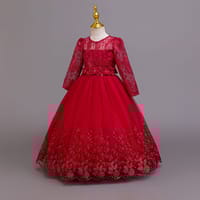 Imported ✨ Girls’ Long-Sleeve Lace Princess Dress – Flower Girl & Performance Outfit_img_5
