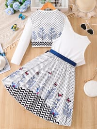 Imported 🤍 Girls’ Autumn Two-Piece Dress Set – White Vest Dress with Polka Dot Long Sleeve Outer_img_1