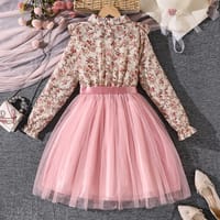 Imported 🌸 Girls’ Autumn Floral Mesh Princess Dress – Long Sleeve Collared Waist-Fit Design_img_1