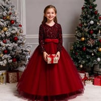 New style girls' evening dress, children's banquet dress, long-sleeved dress for middle and large children, sequined long dress for girls wholesale_img_0