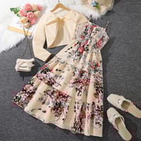 Imported🌸 Girls' Floral Dress & Jacket Set – Spring/Autumn Two-Piece Outfit_img_2