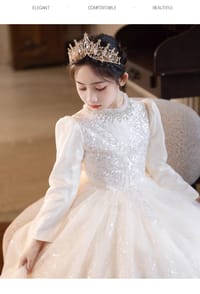 Imported ✨ Champagne Color Girls’ Runway Princess Dress – Tulle Performance Outfit_img_4