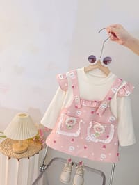 Imported 🍁 Autumn Princess Dress – Cartoon Suspender Faux Two-Piece Long-Sleeve Outfit_img_1