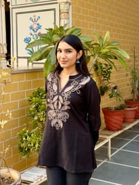 Black Cotton Kurti With Floral Embroidery_img_1