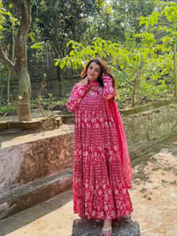 Pink Floral Printed Anarkali kurta set_img_1