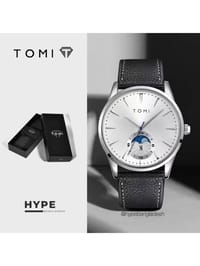 TOMI T-024 Men's Quartz Leather Belt Magnetic Lock Watch (Black-White)_img_0