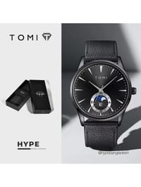 TOMI T-024 Men's Quartz Leather Belt Magnetic Lock Watch (Black)_img_0