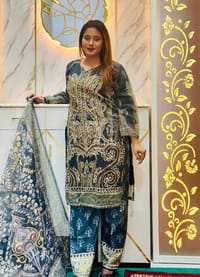 Trendy Luxury Floral Embroidery Design Black Organza Suits 3 Piece_img_0