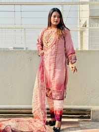 New Eid Collection Luxury Embroidery Work Digital Print Farsi Cut Organza 3 Piece Women Dress - Blush Rose Pink Elegance_img_0