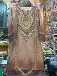 New Eid Collection Luxury Embroidery Work Digital Print Farsi Cut Organza 3 Piece Women Dress - Blush Rose Pink Elegance_img_3