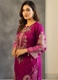 Royal Magenta Floral Embroidery Design Organza 3 Piece_img_2