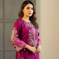 Royal Magenta Floral Embroidery Design Organza 3 Piece_img_5