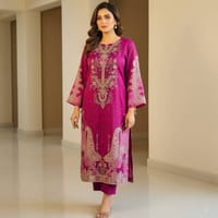 Royal Magenta Floral Embroidery Design Organza 3 Piece_img_0