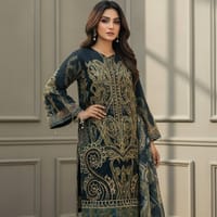 Trendy Luxury Floral Embroidery Design Black Organza Suits 3 Piece_img_6