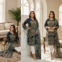 Trendy Luxury Floral Embroidery Design Black Organza Suits 3 Piece_img_5