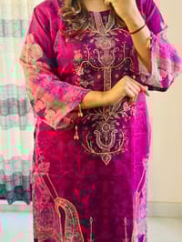 Royal Magenta Floral Embroidery Design Organza 3 Piece_img_1