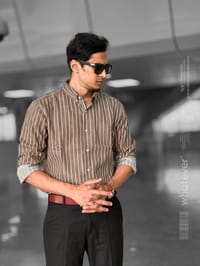 Brown Stripe Oversized Full Sleeve Shirt (Brown)_img_4