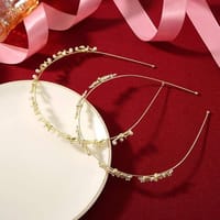 Rhinestone Headbands, Gold Crystal Flower Headpieces Elegant Pearl Floral Leaves Tiara Hair Hoop Metal Hairband Bridal Wedding Hair Accessories for Women Girls_img_4