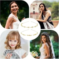 Rhinestone Headbands, Gold Crystal Flower Headpieces Elegant Pearl Floral Leaves Tiara Hair Hoop Metal Hairband Bridal Wedding Hair Accessories for Women Girls_img_6
