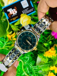 Premium Silver & Gold Quartz Watch with Green Dial – Day & Date Display_img_0