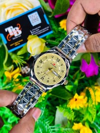 ⌚ Luxury Gold Dial Men’s Watch – Stainless Steel Elegance_img_0