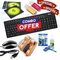 Basic Gaming Setup Combo Pack Computer Accessories Combo | USB Wired Keyboard + Optical Mouse + Mouse Pad + USB Hub + Card Reader + Screen Cleaner Special Offer Discount_img_0