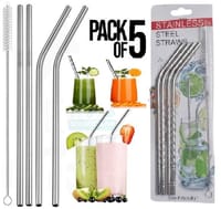Reusable SS Straws Metal Straw Stainless Steel Straw Cleaner Metal Straw 5pcs pack_img_0