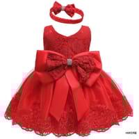 Baby Girls Princess Lace Bow Party Dress with Headband (0 to 4 years)_img_0