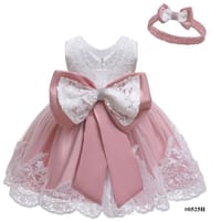 Baby Girls Princess Lace Bow Party Dress with Headband (0 to 4 years)_img_3