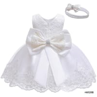 Baby Girls Princess Lace Bow Party Dress with Headband (0 to 4 years)_img_1