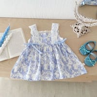 Kids Girls Summer Porcelain Flower Lace Bow Frock Dress (2 to 6 years)_img_1