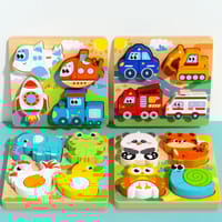 4-in-1 3D Wooden Puzzle Board for Kids – Educational Animal & Vehicle Shape Matching Toy_img_2