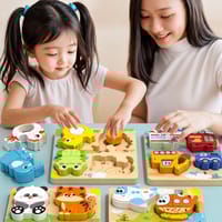 4-in-1 3D Wooden Puzzle Board for Kids – Educational Animal & Vehicle Shape Matching Toy_img_0