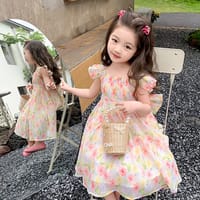 Kids Girls Big Bow Chiffon Floral Princess Dress (2 to 7 years)_img_1