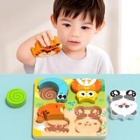 4-in-1 3D Wooden Puzzle Board for Kids – Educational Animal & Vehicle Shape Matching Toy_img_1