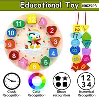 Kids Wooden Educational Clock Toy with Number Shapes - Learning Time, Shapes & Colors Montessori Toy_img_1