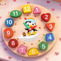Kids Wooden Educational Clock Toy with Number Shapes - Learning Time, Shapes & Colors Montessori Toy_img_2