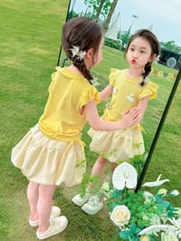 Kids Girls Summer Outfit Set Cute Duck Appliqué Top with Tulle Skirt Set (1 to 5 years)_img_1