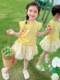 Kids Girls Summer Outfit Set Cute Duck Appliqué Top with Tulle Skirt Set (1 to 5 years)_img_2