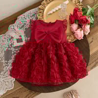Baby Girl Flying Sleeves Elegant 3D Rose Summer Princess Dress (6 months to 3 years)_img_3