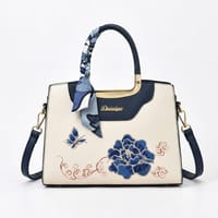 Embroidered Floral & Butterfly Top-Handle Bag with Decorative Scarf and Gold Hardware._img_1