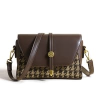 Vintage Brown Houndstooth Crossbody Bag for Women._img_1